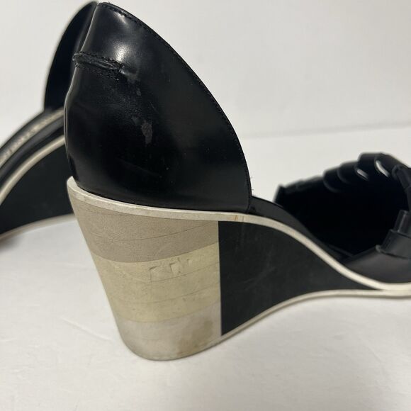 Acne Studios Black Patent D’Orsay Wedge Heels 39 US 8.5 Fringe Vamp Sculptural - Picture 4 of 10